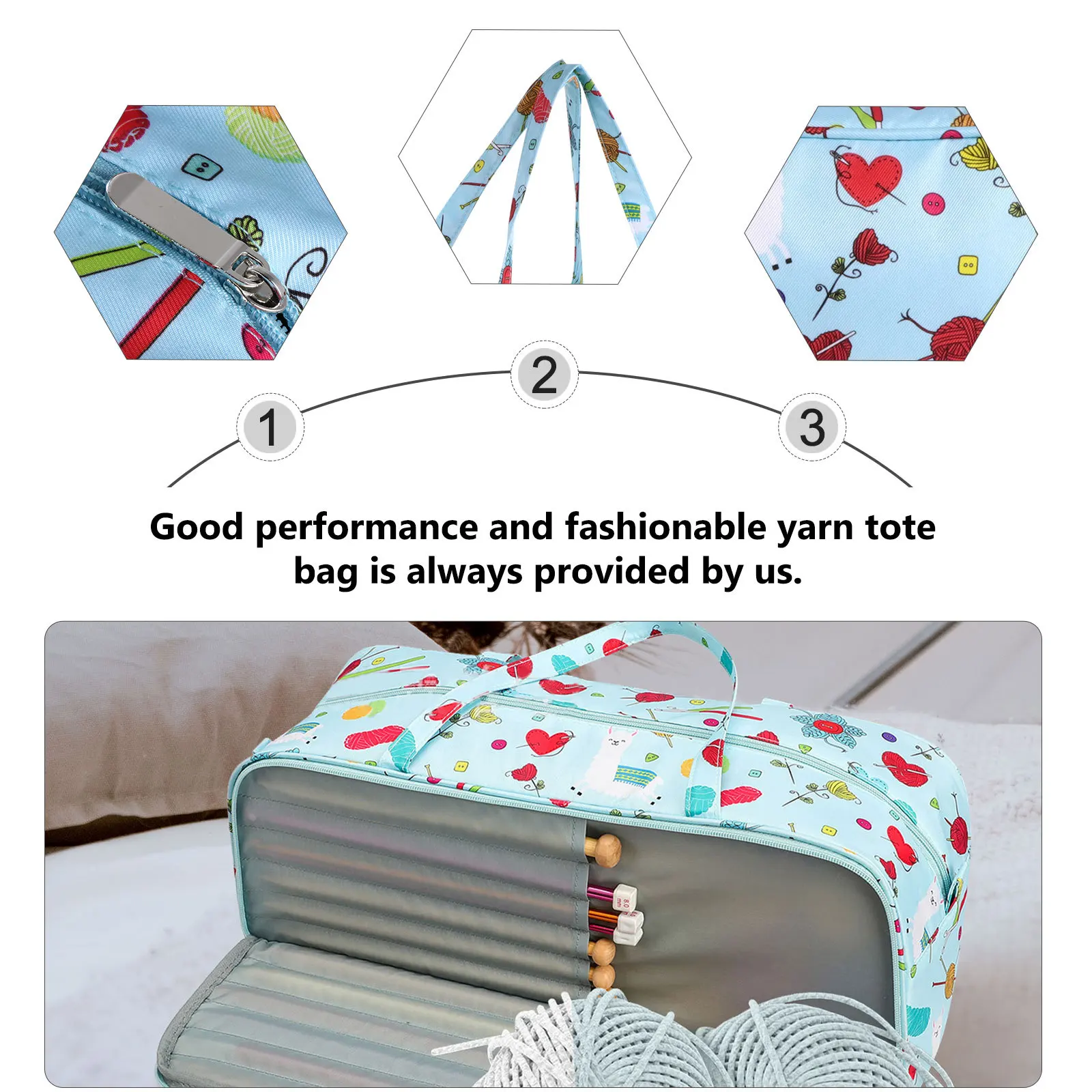 

Oxford Fabric Yarn Bag Knitting Needles Organizer Large Capacity Wear Resistant Lightweight Yarn Tote Bag