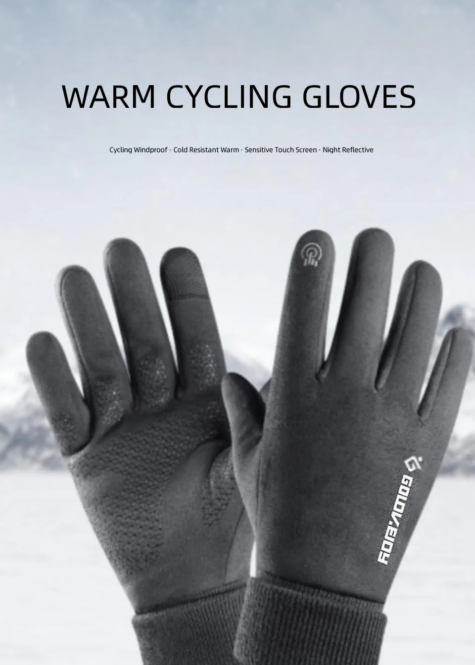 Winter men's and women's fur leather textured touchscreen warm, waterproof, windproof and breathable gloves, suitable for drivin