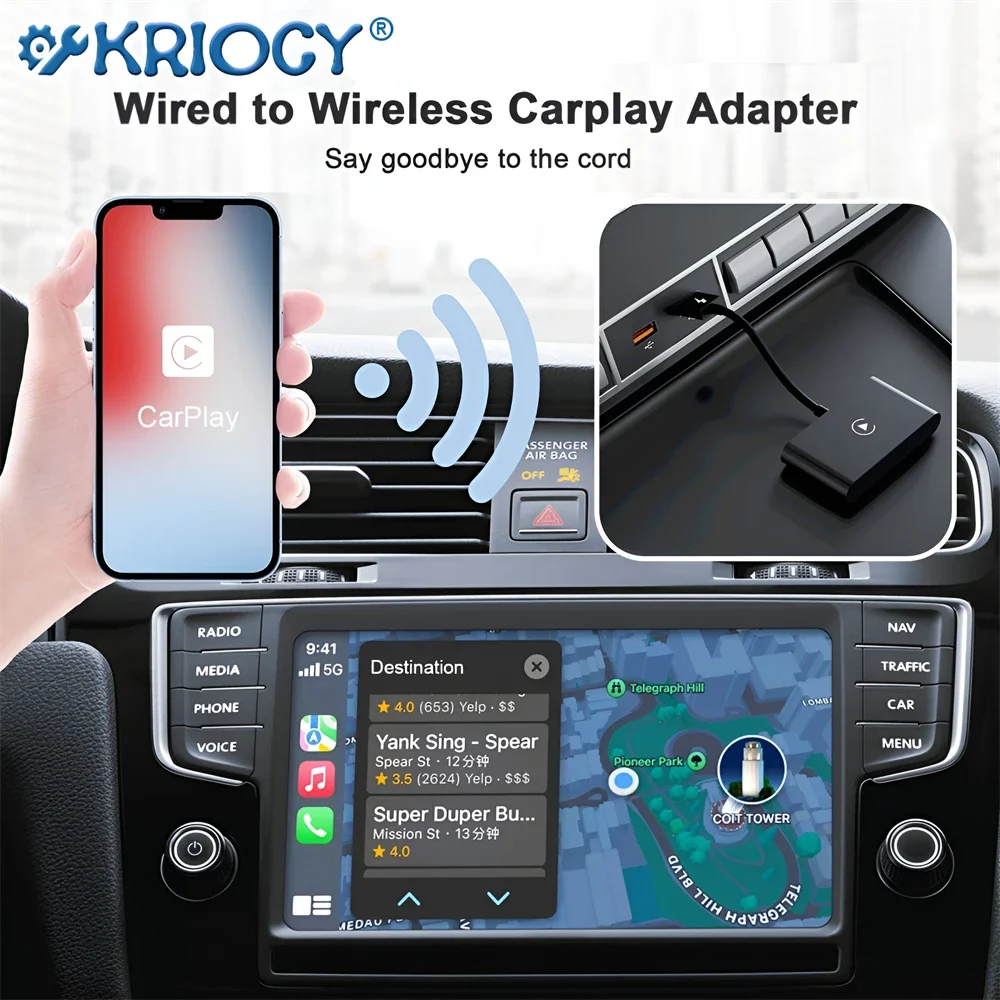 2 IN 1 Wireless Carplay Adapter for Android 11+/Iphone 12+ Plug and Play Converts Wired Carplay To USB/USB-C Auto Car Adapter