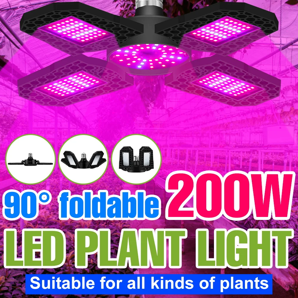

200W LED Plant Grow Lights E27/E26 Phyto Lamp Full Spectrum Foldable For Greenhouse Tent Flower Vegetable Hydroponic Cultivation