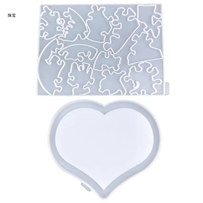 X5QE-Moldes resina epoxi en forma corazón creativos, moldes resina en forma rompecabezas corazón versátiles,