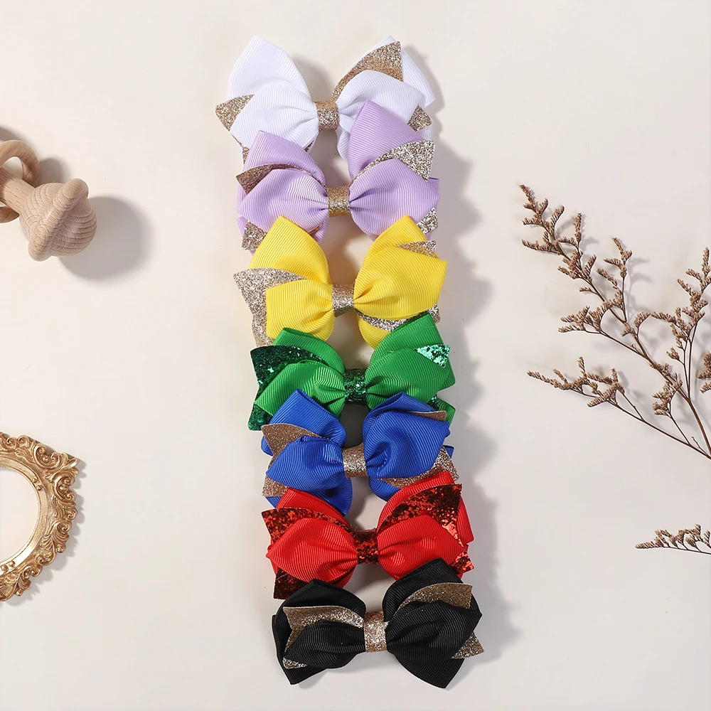 2 stks/set Glitter Grosgrain Lint Strikken Haar Clips voor Kinderen Meisjes Handgemaakte Haarspeld Haarspeldjes Hoofdtooi Haaraccessoires Groothandel