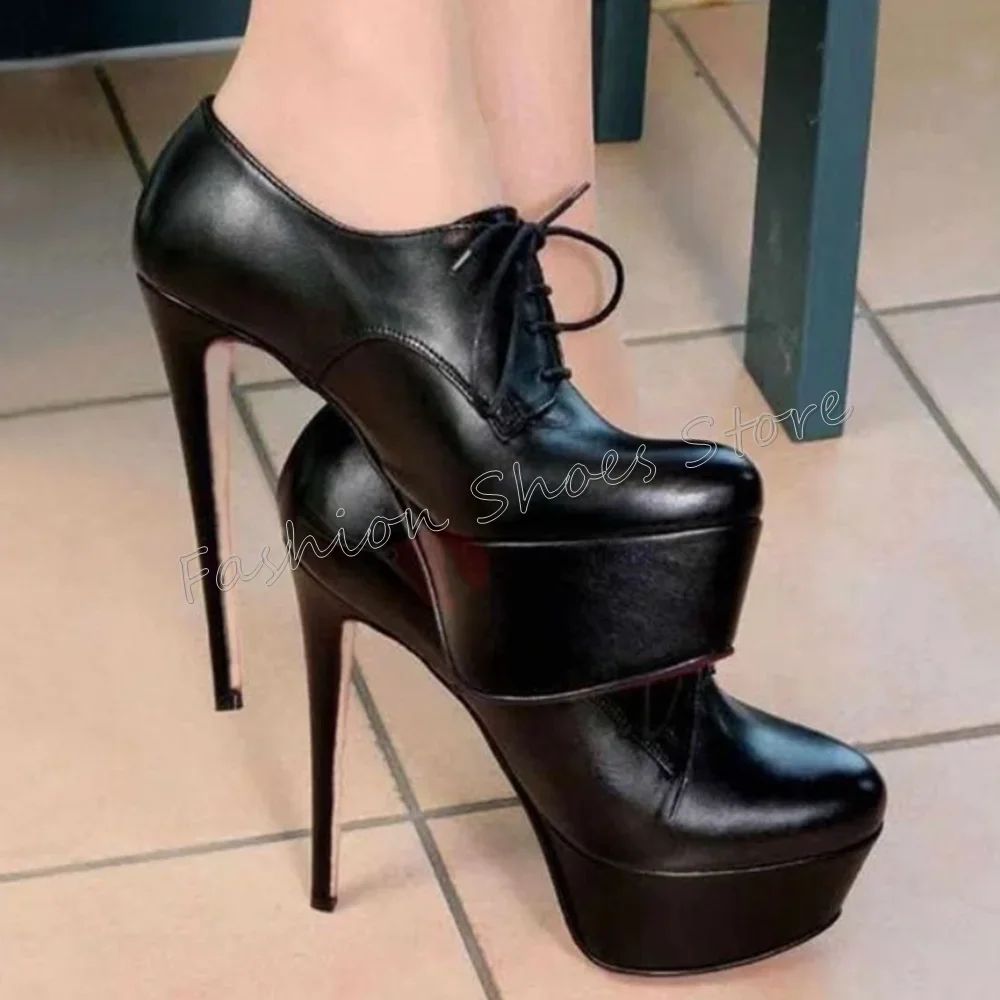 

Black Platform Lace up Ankle Boots Matte Leather Thin High Heels High Heel Shoes for Women Heels 2025 New Zapatos Para Mujere