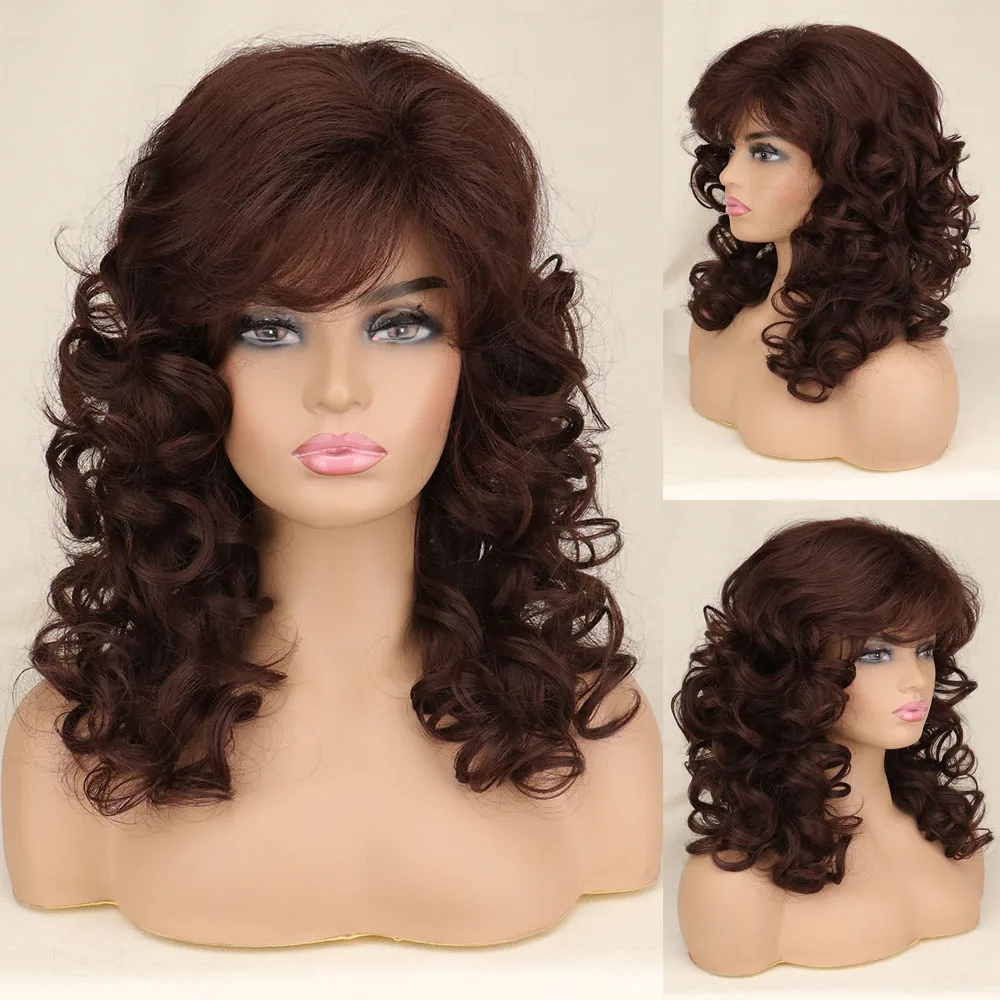 

SuQ Synthetic 18" Long Wavy Wig Hair Natural For Women Cosplay Brown Black Blonde Heat Resistant Daily Full Wigs