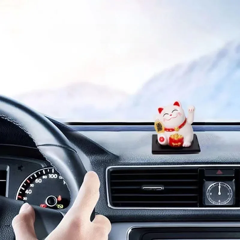 Solar Powered Automatic Waving Cat Beckoning Fortune Cat Lucky Cat For Office Decor Car Ornament Birthday Gift Home Decoration