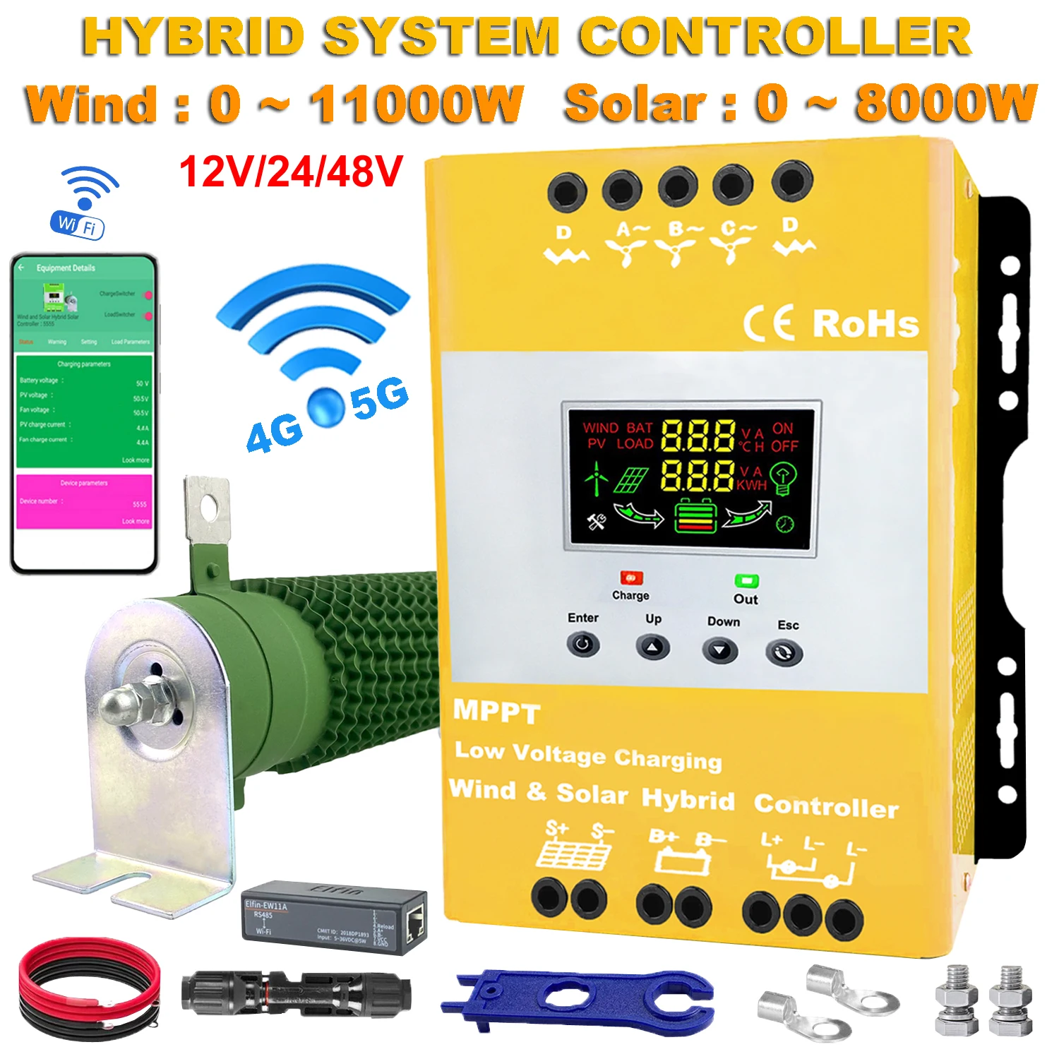 5000-15000W WIFI Hybrid Solar Wind Charge Controller Power System MPPT Solar Regulator For 12V 24V 48V Lithium Lead-acid Battery