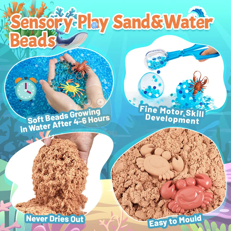 Montessori Toys Play Ocean Amimal Model Sand Gel Water Ball Beach Set Indoor Dynamic Color Sand Kit Educational Toy For Children