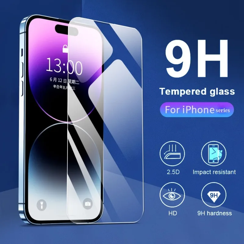 

1 шт. закаленное стекло для iPhone 16 15 14 13 12 Pro Max 14 Plus 13 12 mini 11 X XR XS 8 7 6 Plus HD Clear Screen Protector