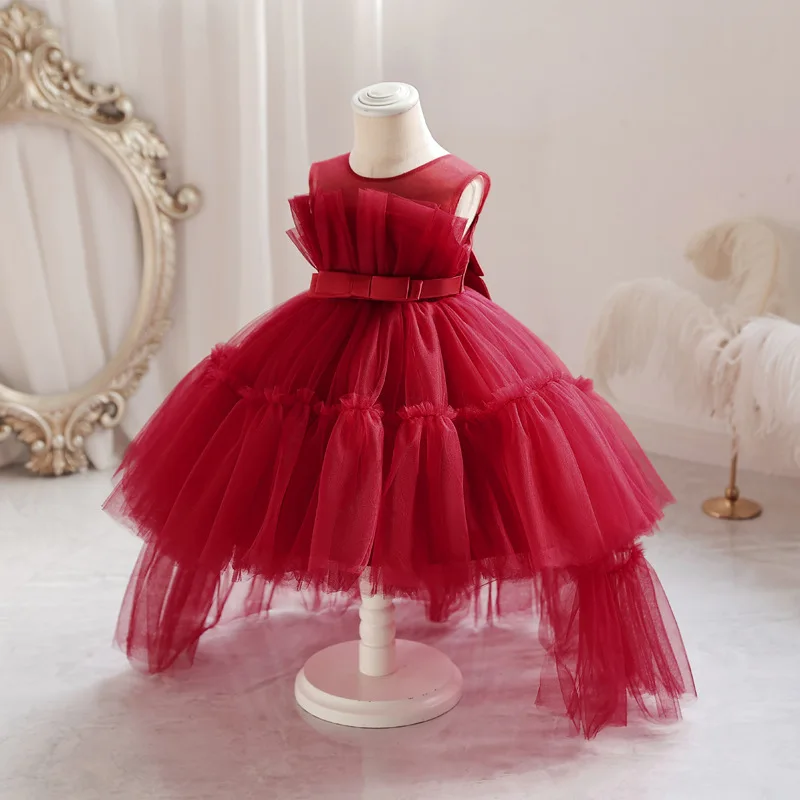 Baby Girls Tulle Dress Princess Trailing Fluffy Wedding Party Ball Gown Children Ceremony Clothing Kids Holiday Graduation Fall