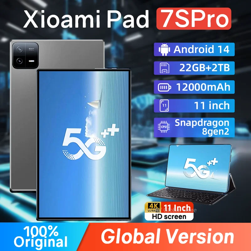 2025 Nieuwe 7S Pro Global Edition tablet Pad Snapdragon 8gen2, Android 14 HD 4K, 22 GB + 2 TB, 5G dual SIM WIFI slimme geavanceerde tablet