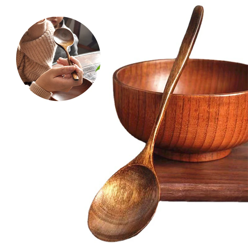 Kitchen Utensils Wooden Spoon Eco-friendly Tableware Gift Natural Eco-friendly Easy To Clean Oval Spoon Eating Stirring Spoon