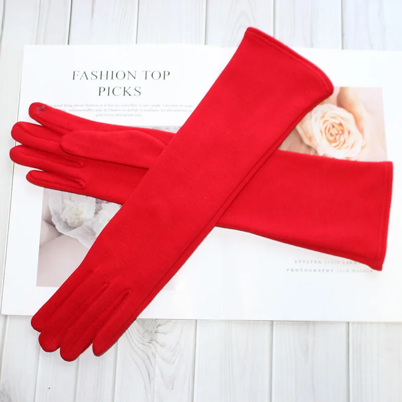 Cotton Knit Warm Gloves Women\'s Sunscreen Elasticity 38cm Long Fashion Simple Autumn and Winter Windproof Sleeves