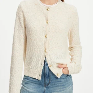 FSLE um den Hals Langarm gestrickte Strickjacke für Frauen 2024 Herbst Neues Design französischer Stil Elegantes Blumendraht Top 24FS13141 12 Hauptverkäufe Croche Big Bice - №1