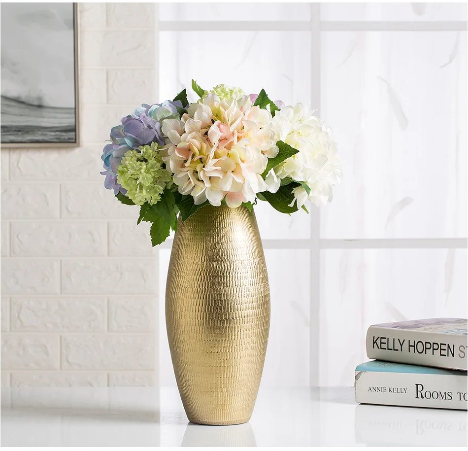 Electroplated Gold Vase Ceramic Ball Flower Vases Modern Art Pot for Interior Home Living Room Office Decoration Gifts