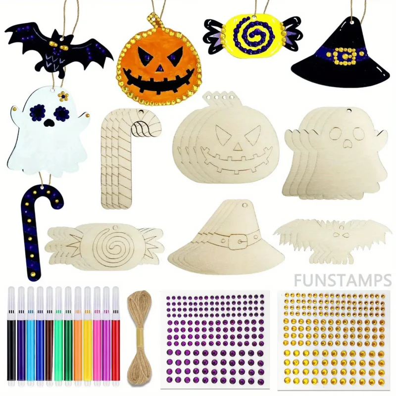 

Handmade Unfinished Halloween Wooden Craft Set Hanging Decoration Pendant Halloween Gift Graffiti Craft Painting Decoration