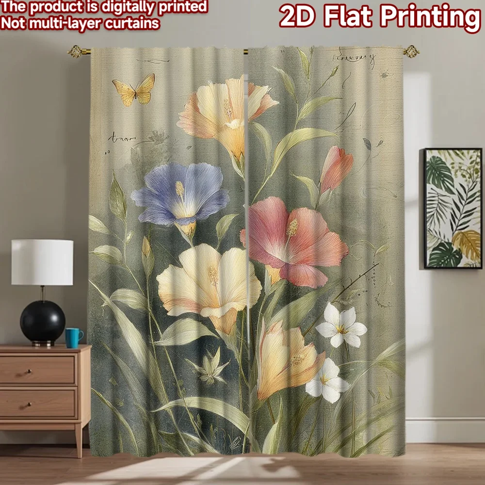 1 Stück 2D flacher Fotohintergrund, Hintergrundstoff, bunte Wildblumen und Schmetterlinge, 100 % Polyester, für Party- und Feiertagsdekoration