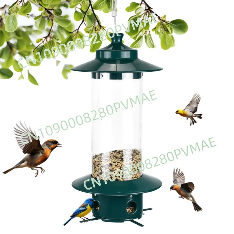 

Hanging Anti-Squirrel Wild Bird Feeder - Outdoor Metal Wrought Iron Transparent PC Tube Feeder