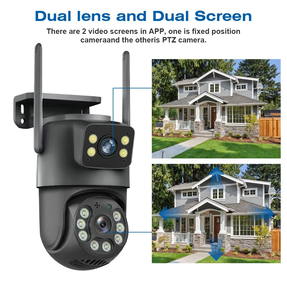 

8MP WiFi PTZ Camera with Dual Screens Auto Tracking Night Vision for Outdoor 4MP CCTV Security IP Surveillance Icsee System Devi
