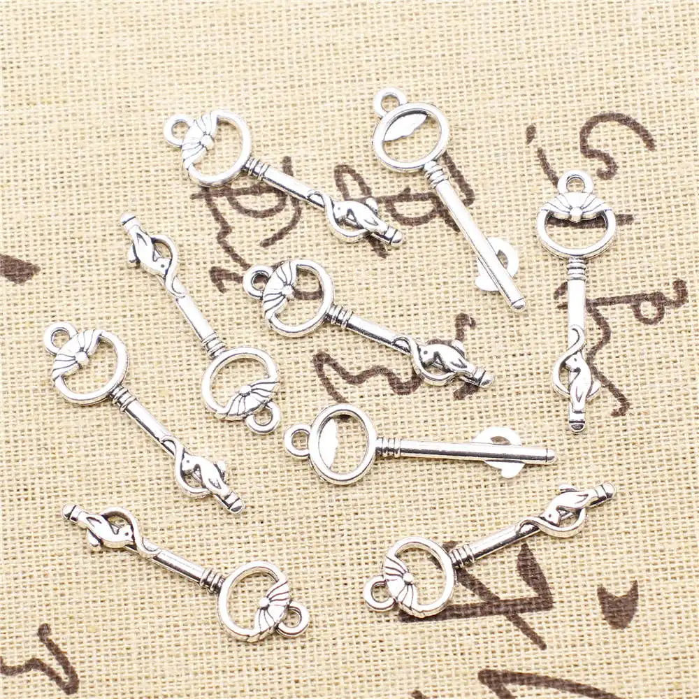 Ladies Jewelry Cute Charms Keys Antique Silver Color Pendants For Earrings 11x35mm 10pcs