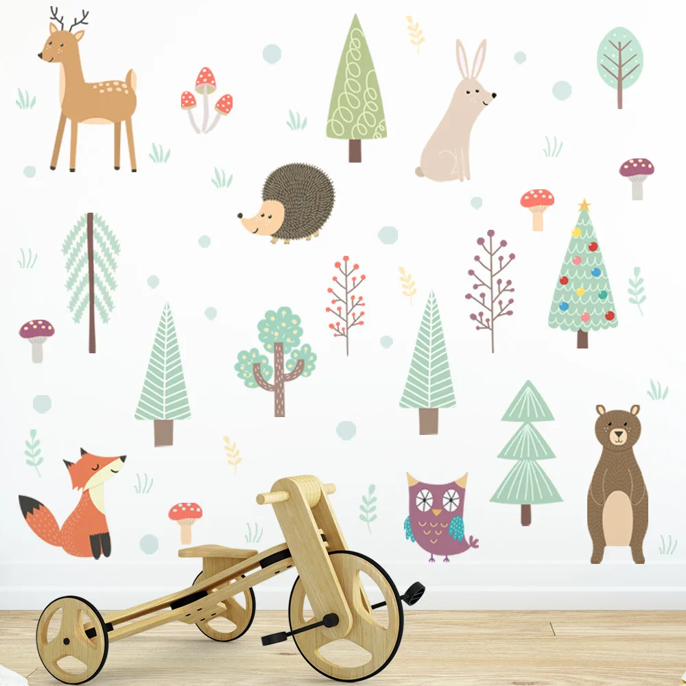 Cartoon Forest Animals Set decalcomania da parete per Baby Room Fox adesivo da parete autoadesivo per la decorazione dell\'autoadesivo della parete