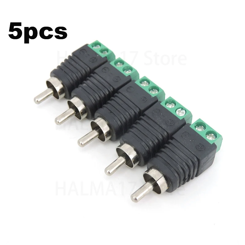 5 Stks/partij Cctv Phono Rca Mannelijke Plug Naar Av Terminal Connector Video Av Luidsprekerkabel Naar Audio Mannelijke Rca Connector Adapter J17