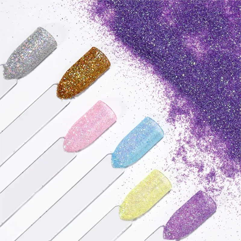 50g/Bag Laser Silver Sparkly Iridescent Nail Glitter Powder Holographic Ultra-Fine Glitter Shiny Chrome Pigment Dust for Nails