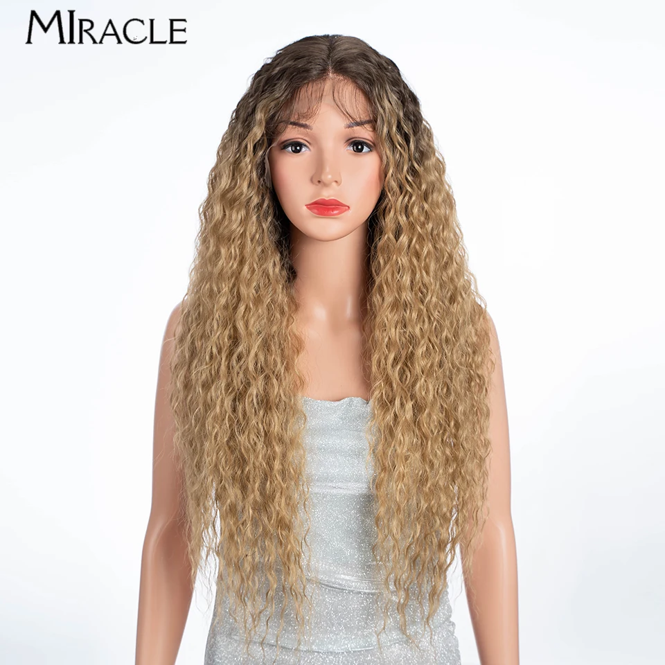 

MIRACLE Curly Wig 30'' Synthetic Lace Wig For Women Ombre Blonde Water Wave Cosplay Wigs Natural Fake Hair Female Lace Front Wig