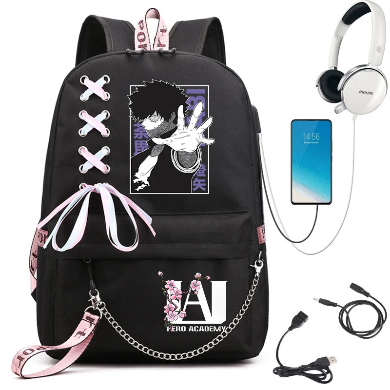 My Hero Academia Anime Print Student Backpack with Webbing Straps Girls School Bag Lightweight Casual Daypack