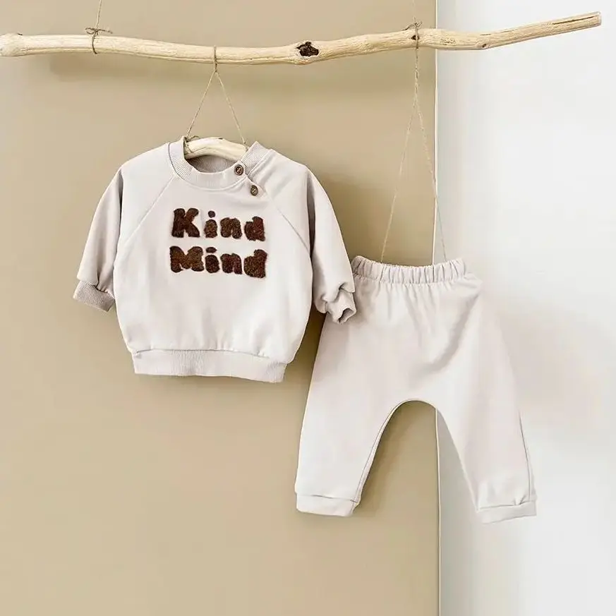 Korean Baby Boy Clothes Autumn Newborn Girl Clothing Letter Embroidery Casual Infant Set Long Sleeved Top+Pants Kids Outfit 2PCS