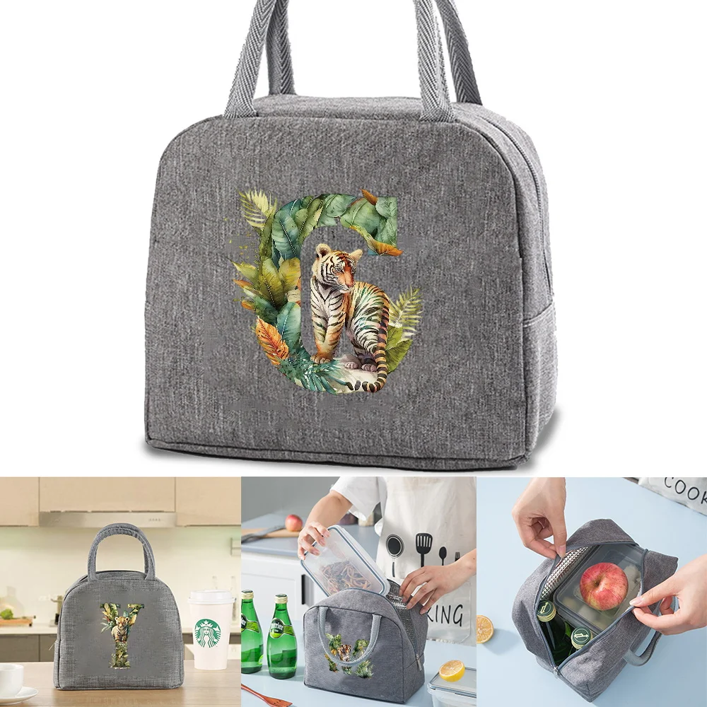 

Portable Food Insulation for Traveling Jungle Tiger Letter Printing Box Picnic Waterproof Oxford Zipper Insulation Lunch Bag