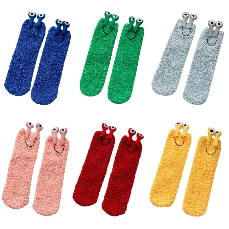 

Women Winter Fuzzy Slipper Socks Novelty Funny 3D Cartoon for Frog Eyes Harajuku Bright Solid Color Sleep Stockin