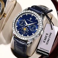 POEDAGAR Luxury Diamond Wristwatch For Men Date Week Waterproof Luminous Man Watch Fashion Business Leather Men's Quartz Watches