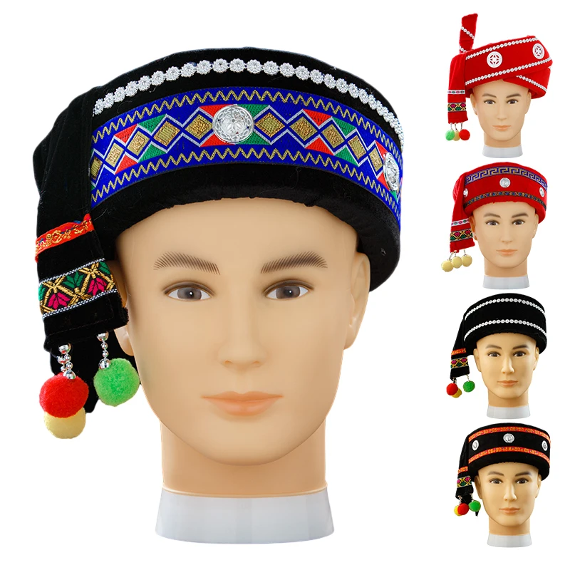 

Традиционная китайская этническая шляпа Мяо — винтажный мужской головной убор для театральных представлений и национальных танцев
