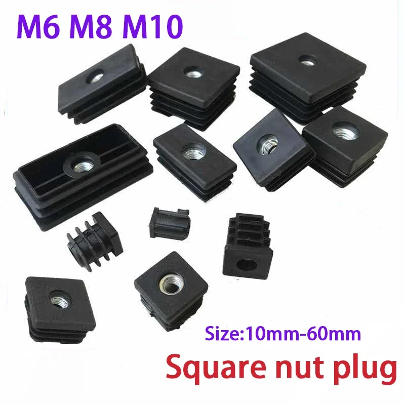 10/30/50Pcs Square Nut M5 M6 M8 M10 Plug with High Foot Pad Nut Tube Plug Home Foot Pad Balance Adjustable Wheel Sleeve