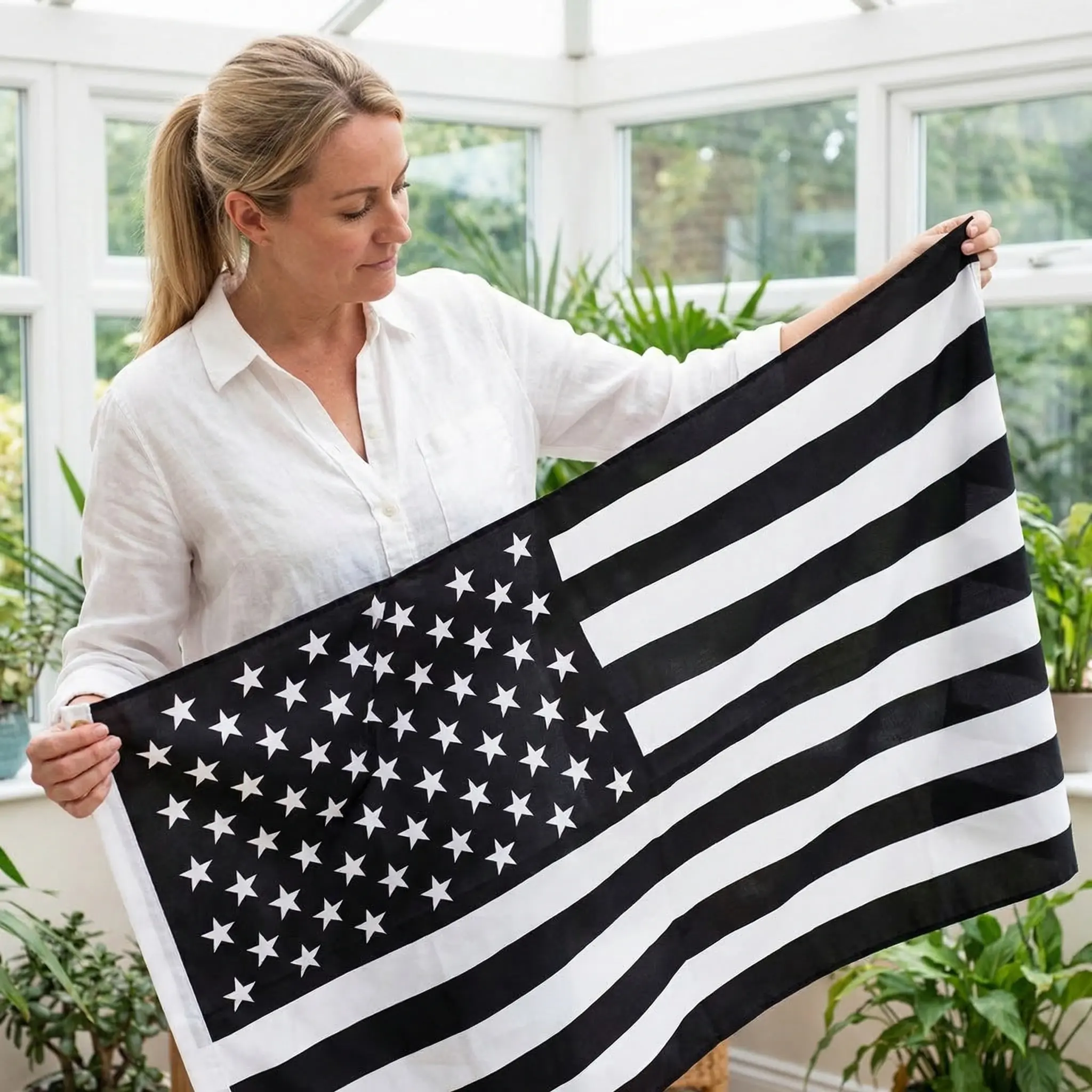 2Pcs Black and White American Flags Fade Proof Heavy Duty Outdoor Us Flag Patriotic Garden Porch Party Lawn Decoration Banner