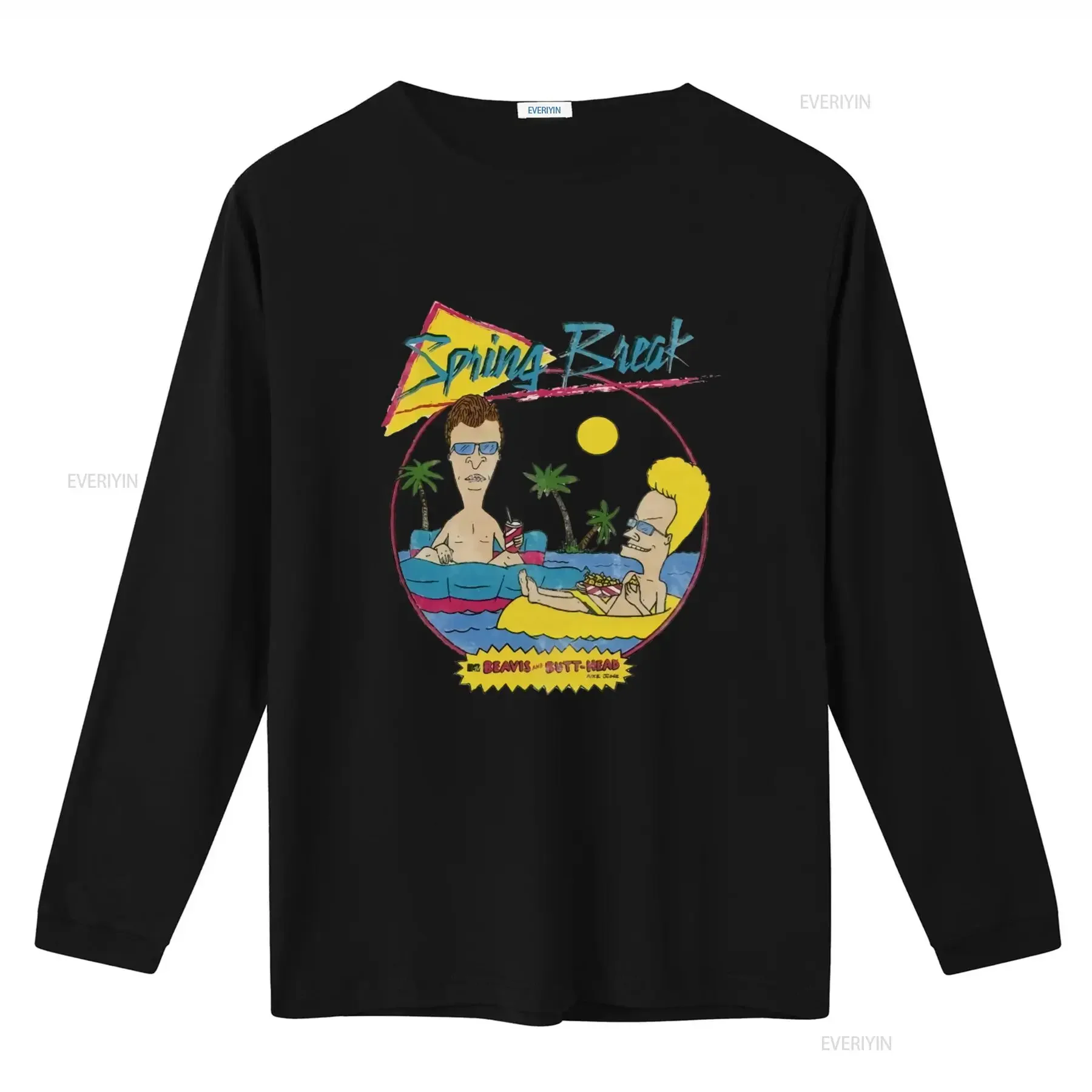 Spring Break Beavis And Butthead Print T Shirt Perfect for Beach Lovers Cartoon Fans vintage Washed Slightly Breathable graphic