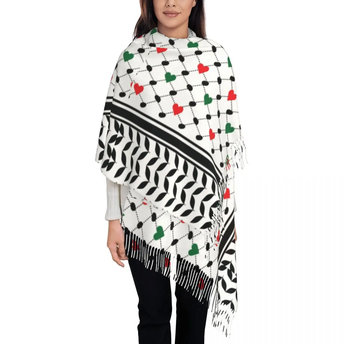 Unisex Scarf Keep Warm Solidarity For Palestine Large Scarves with Long Tassel Keffiyeh Shawls and Wrap Autumn Bufanda Mujer