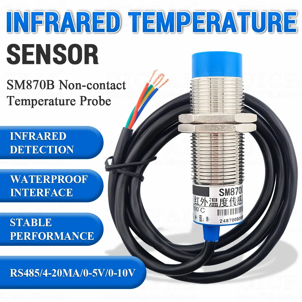 Infrared Ray Temperature Measuring Sensor Probe Module 0-200°C 8-14um Industrial Non-contact Optical Ray Sensor 1M RS485 4-20mA