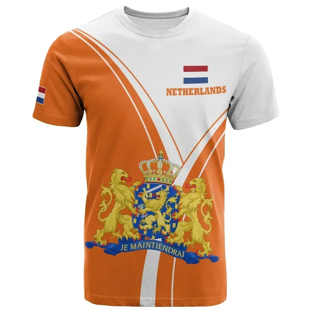 Netherlands Men T-Shirt Netherlands National Emblem Flag 3D Print Unisex Fashion O-Neck Top Oversized Loose Hip Hop Short Sleeve