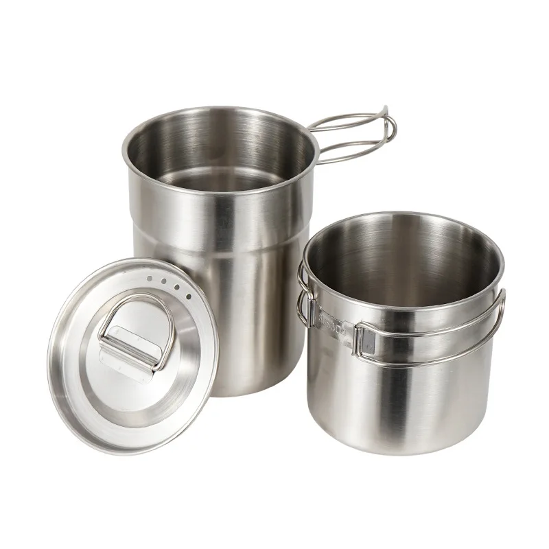 Light Outdoor 304 Stainless Steel Cookware Set Backpacker Folding Two-Piece Set Mountaineering Travel Portable Camping Cookware