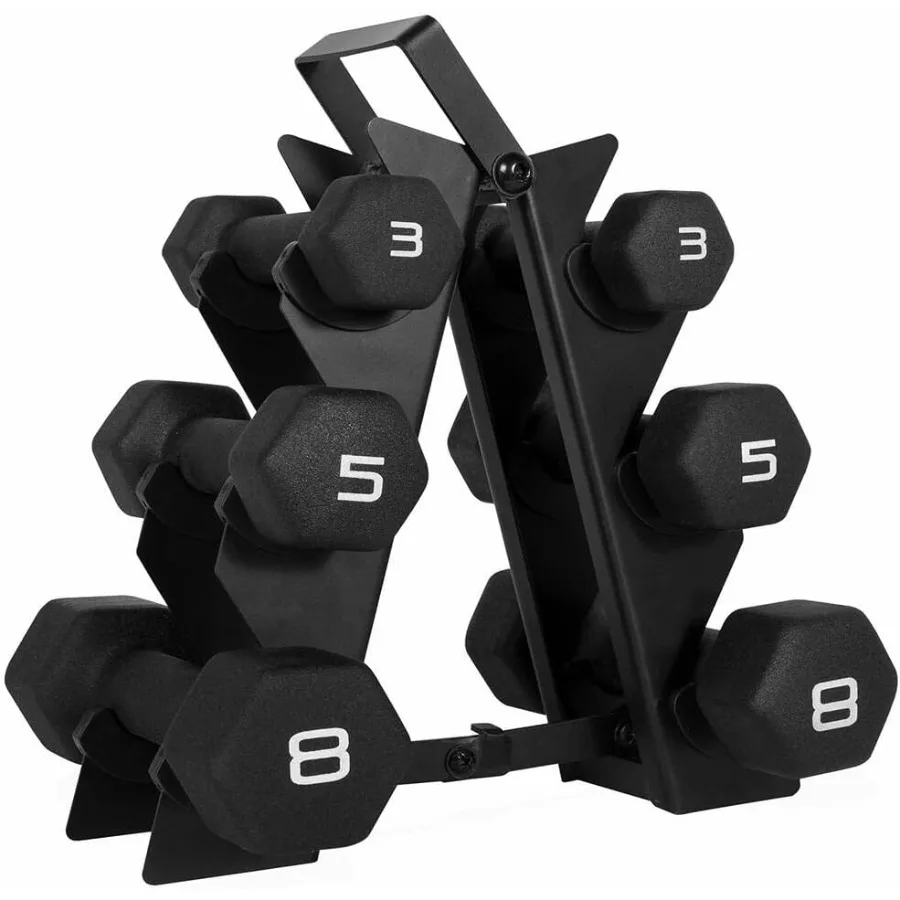 Juego de mancuernas de neopreno negro con diseño antideslizante en forma hexagonal para un desarrollo efectivo de la fuerza de tonificación muscular y un entrenamiento de pérdida de peso