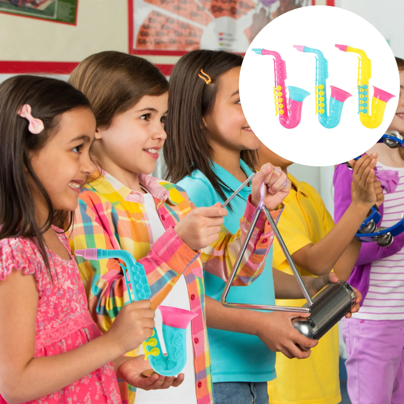 4 Peças de Instrumentos Musicais de Plástico para Crianças, Saxofone Criativo e Educacional, Leve e Colorido para Crianças