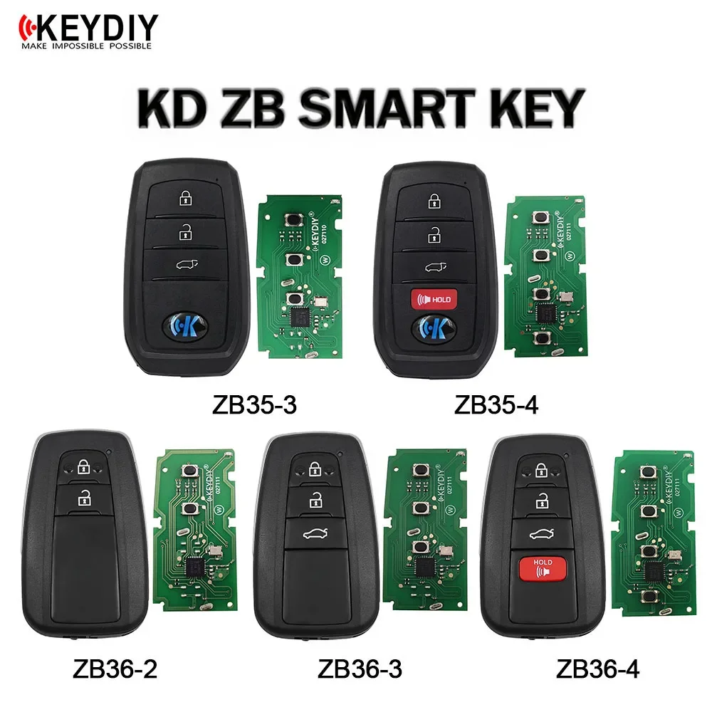 

KEYDIY KD ZB35-3/4 ZB36-2/3/4 Смарт-ключ серии ZB несколько пультов для программатора KD-X2 KD-MAX Замена для автомобильных ключей Toyota