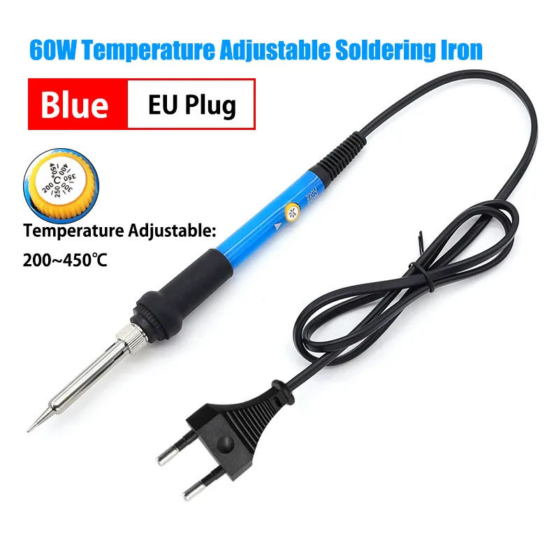60W Adjustable Temperature Electric Soldering Iron, 220V EU Plug Fast Heating Welding Pen for PCB Electronic Repair