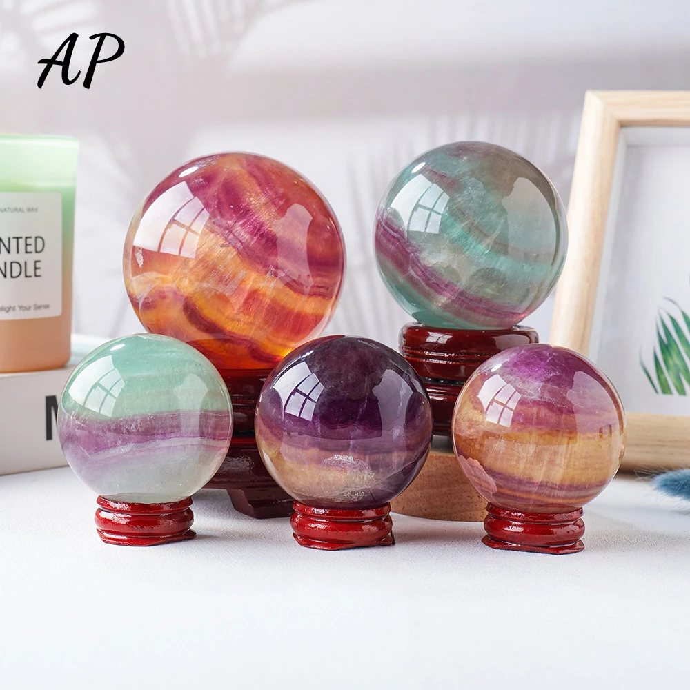 

1PC Natural Stone Watermelon Fluorite Crystal Ball Ornament Reiki Quartz Sphere Healing Stone Fluorite Rainbow Crystal Ball