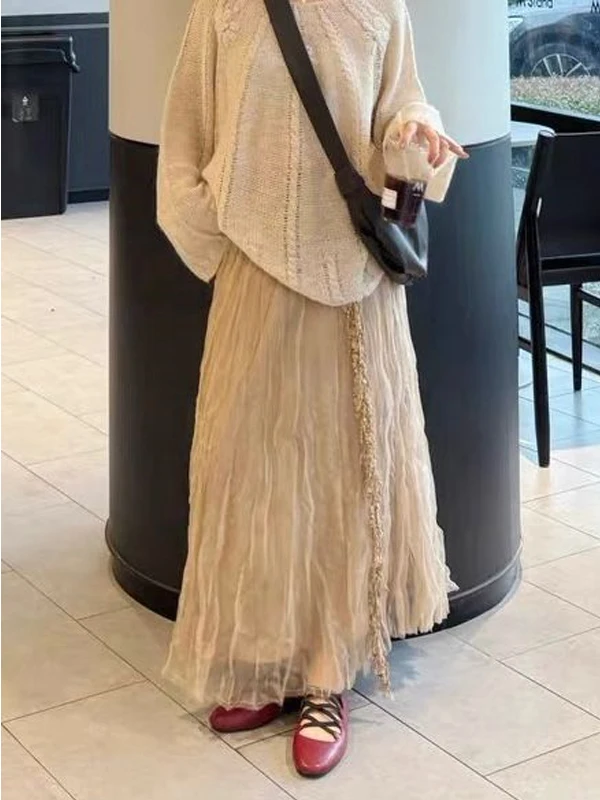 

Юбка миди А-силуэта Gong Miss, кофейного цвета, плиссированная, с завышенной талией, в корейском стиле, повседневная, стандартный крой, производство Китай