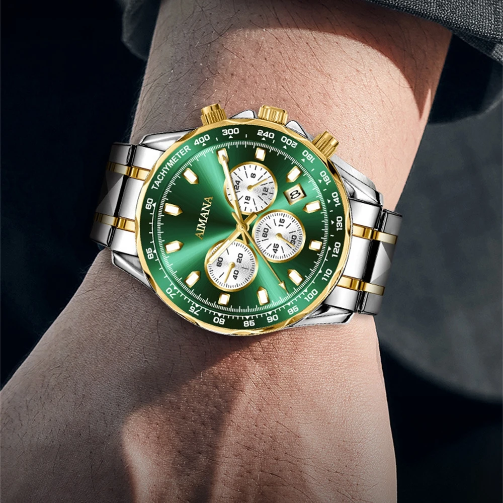 أزياء رجالية كرونوغراف متعددة الوظائف ساعات رجالية فاخرة الأعمال الرياضية كوارتز الصلب ساعة للرجل ساعة اليد على مدار الساعة relojes