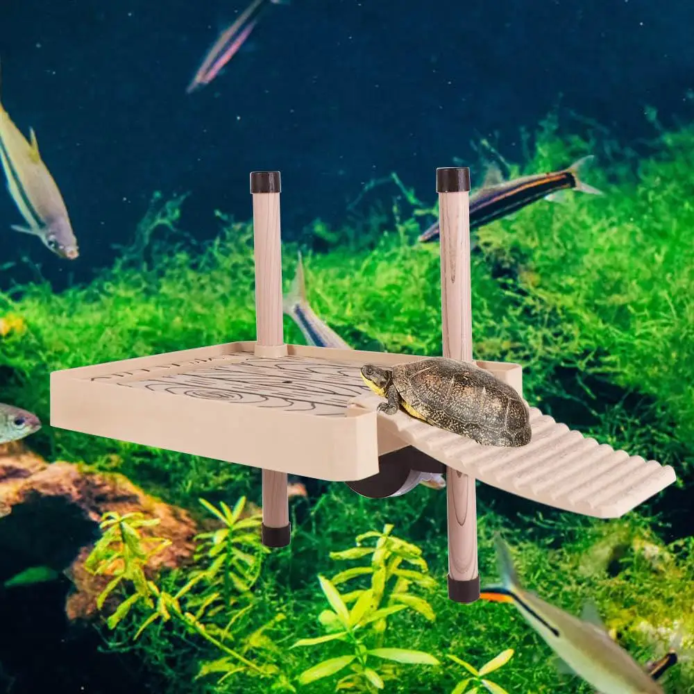 Plataforma de tortuga de grano de madera, plataforma de plástico DIY para tomar el sol, adornos decorativos para pecera resistentes al frío, anfibios