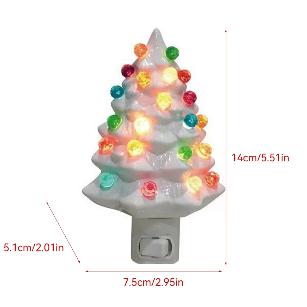 110V โคมไฟกลางคืนมือทาสี Nightlightต้นคริสต์มาส LED Night Light เซรามิคตกแต่ง Vintage สีเขียว Xmas Tree Wall Plug In