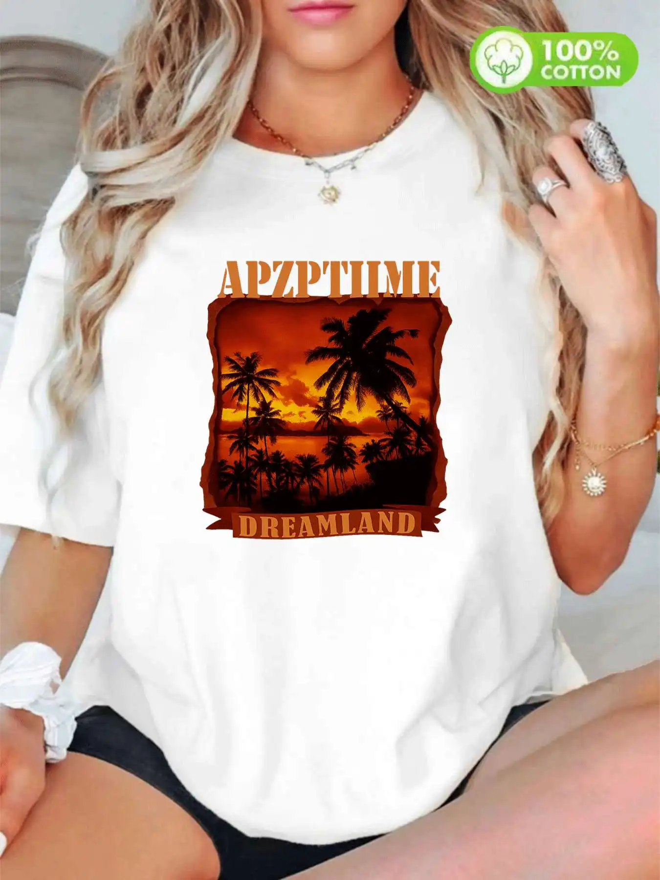 

【WY4402144】Женская хлопковая футболка с круглым вырезом и мультяшным узором, модная рубашка с короткими рукавами и принтом, хлопковая футболка